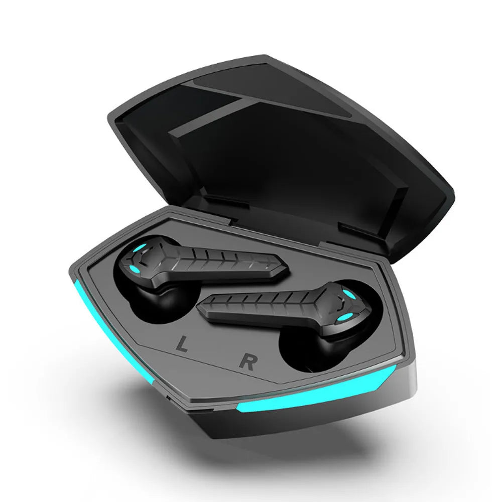 X15 wireless in-ear Bluetooth gaming headset with charging case, shown in available colour options.