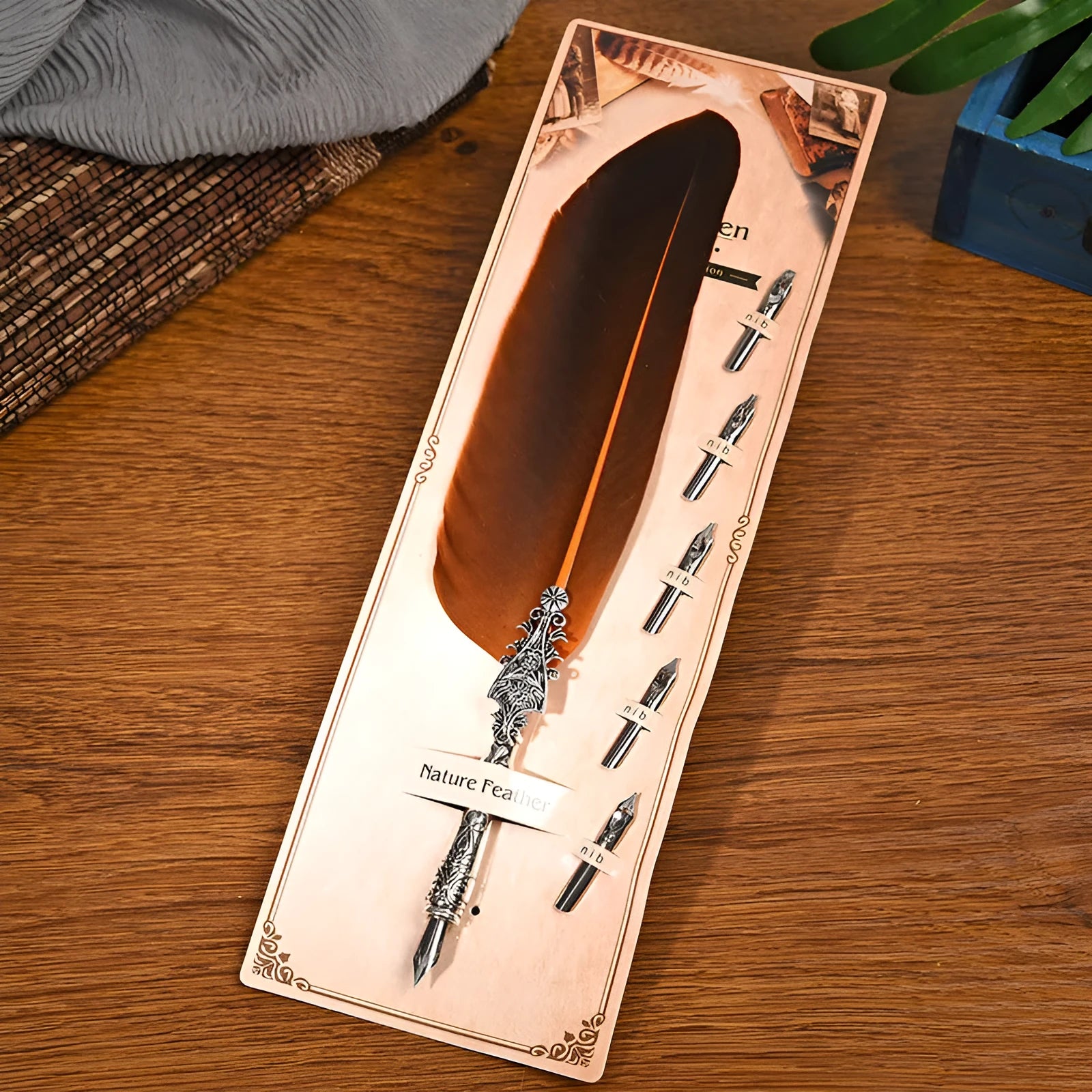 Vintage feather pen with zinc alloy shell in multiple colour options