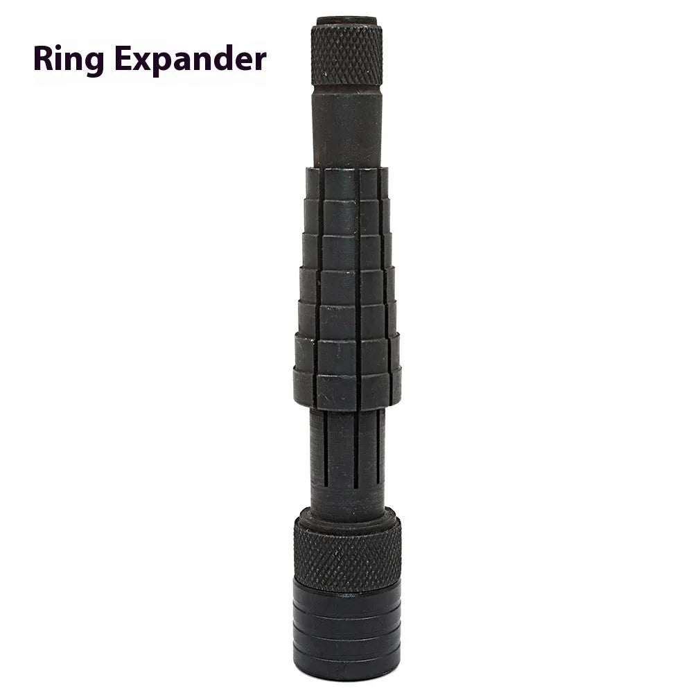 Professional HXF330025 ring stretcher tool set with circular frame, base expander, and rubber hammer for jewellery resizing.