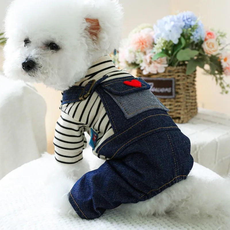 CWQ retro denim four-legged pet clothing suspender pants for small and medium dogs in size L