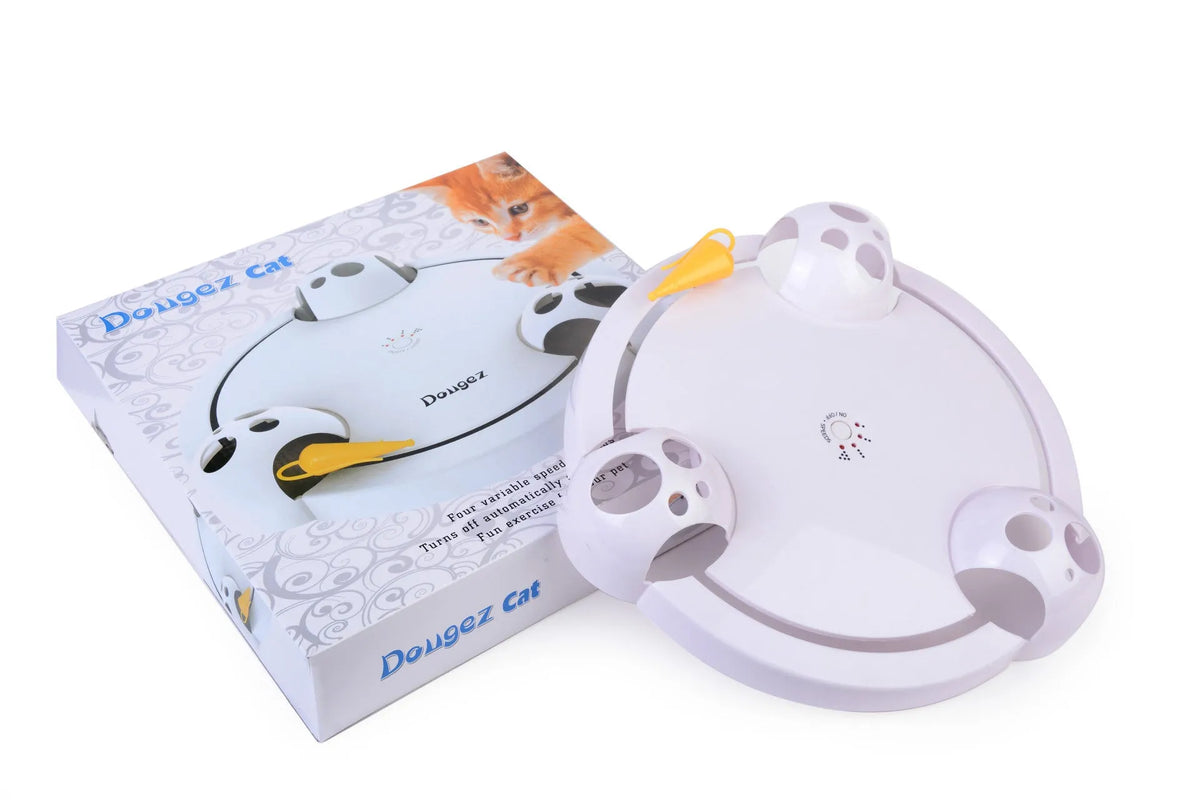 White ABS electric cat toy turntable 32cm with rotating mouse attachment