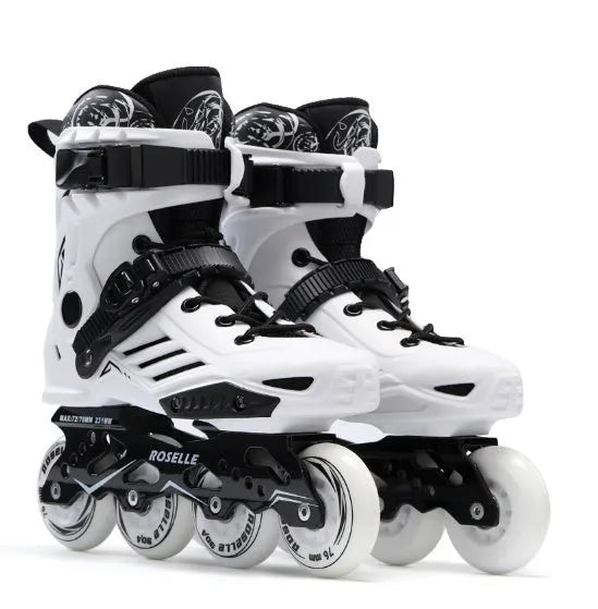 Adult inline roller skates for beginners with PP reinforced shell and aluminium frame in black colour