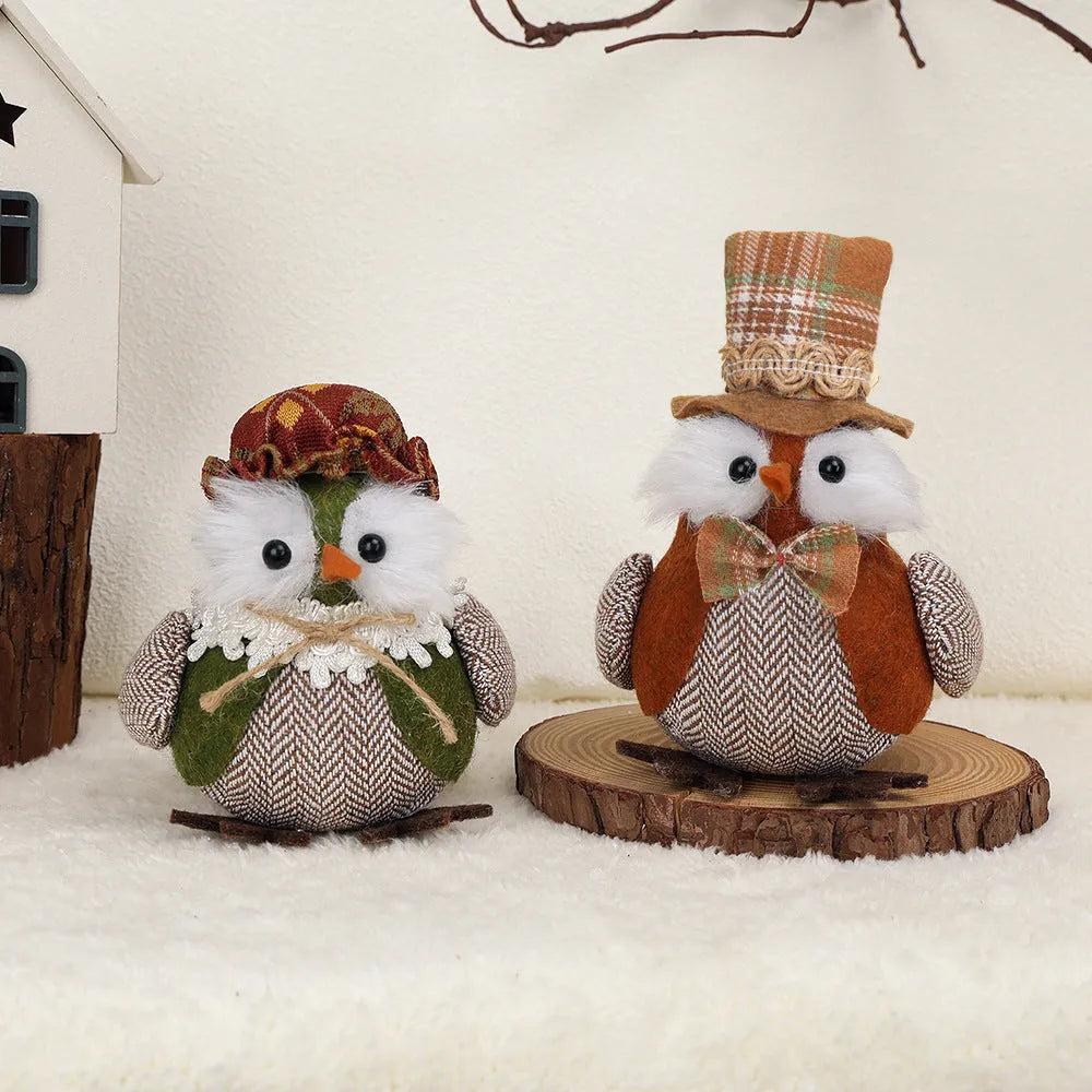 Thanksgiving harvest owl pendant ornament in orange or green polyester cloth with hanging loop
