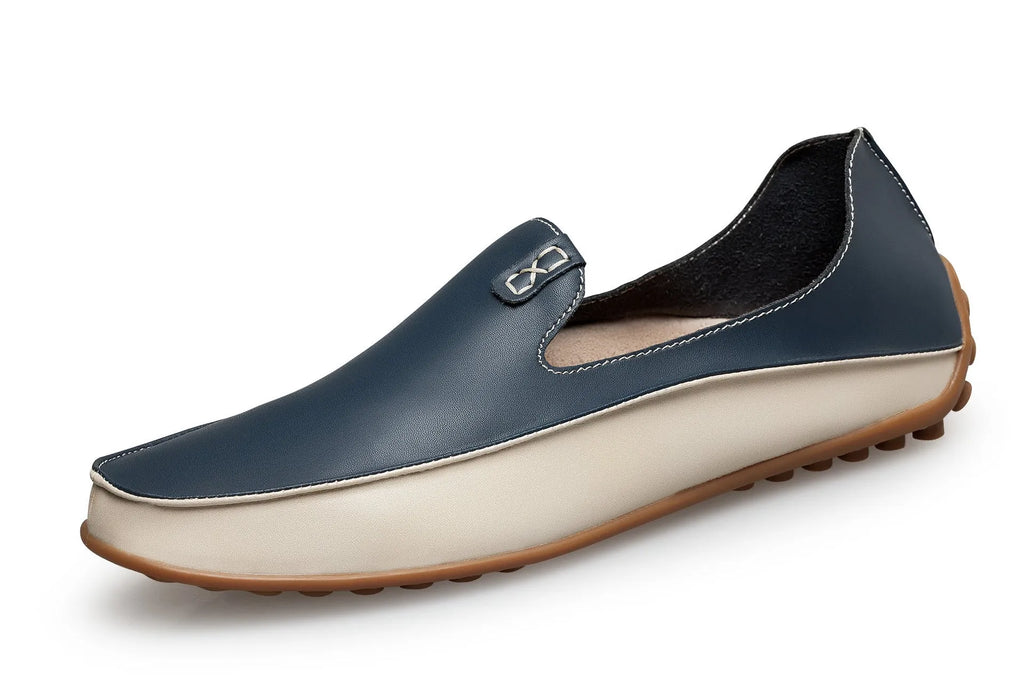 Lightweight plus size men's beige synthetic leather loafers with hollow design flat heel breathable casual shoes