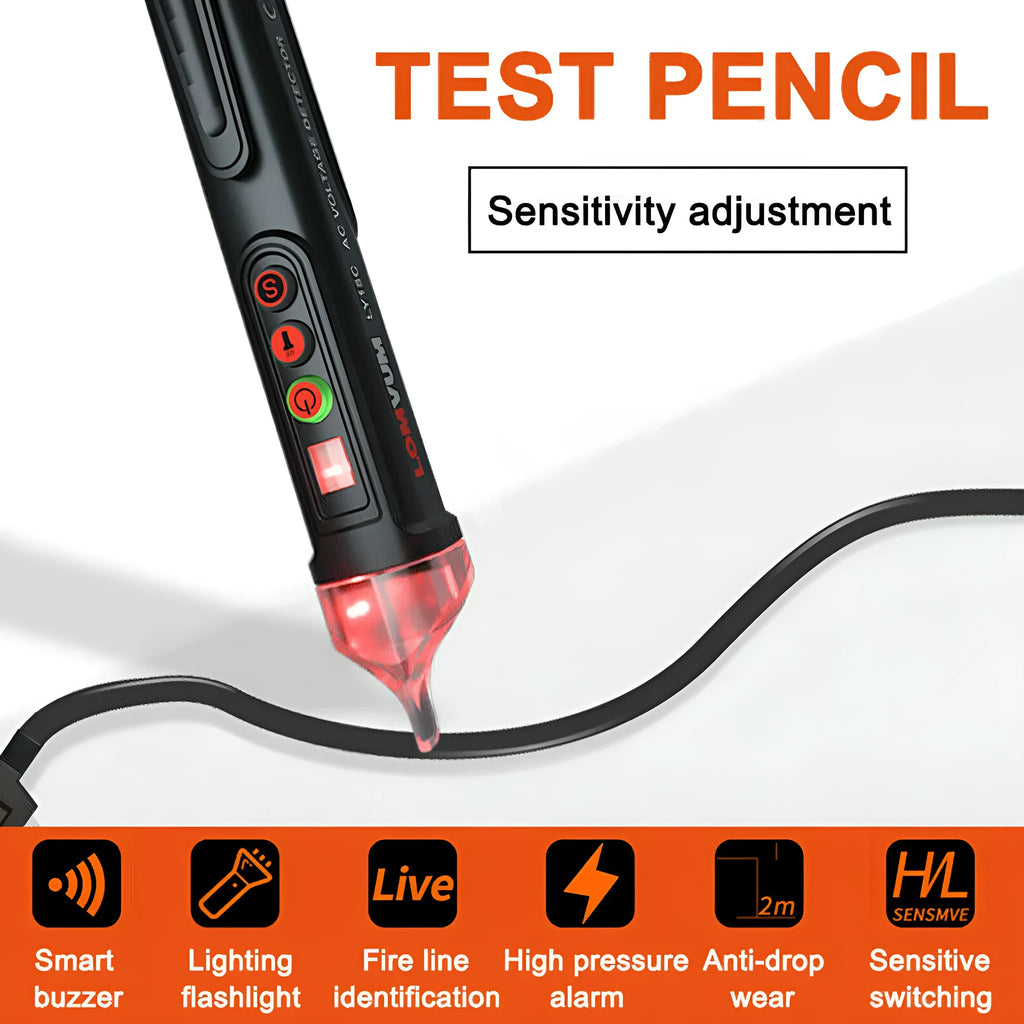 Intelligent voltage test pencil for electrical line detection with sound and light alarms