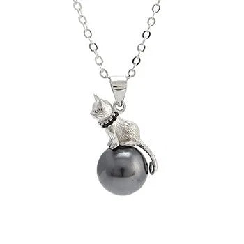 925 sterling silver cat pendant necklace with electroplated finish, shown as single pendant and with chain