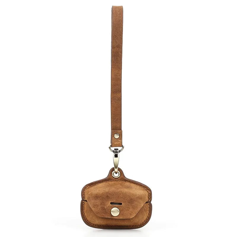 Genuine crazy horse leather earphone sleeve for Sony Ambie in coffee brown colour
