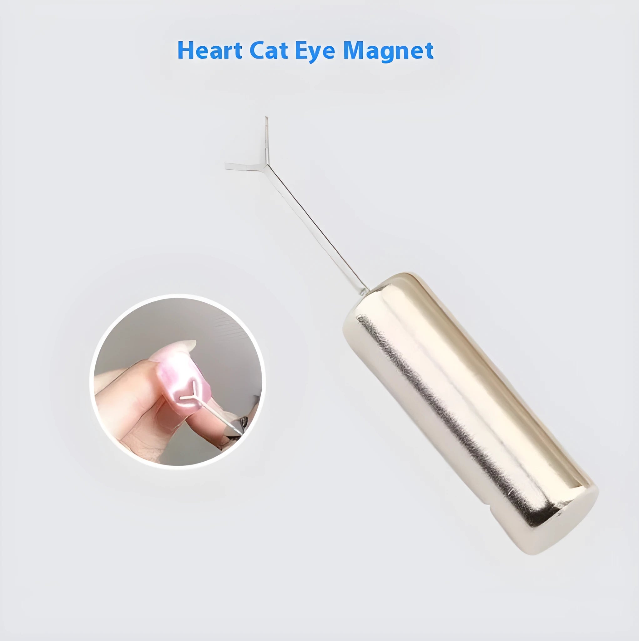 Manicure magnet tool with metal Y-shaped bracket and cylindrical magnet for cat eye nail polish effects