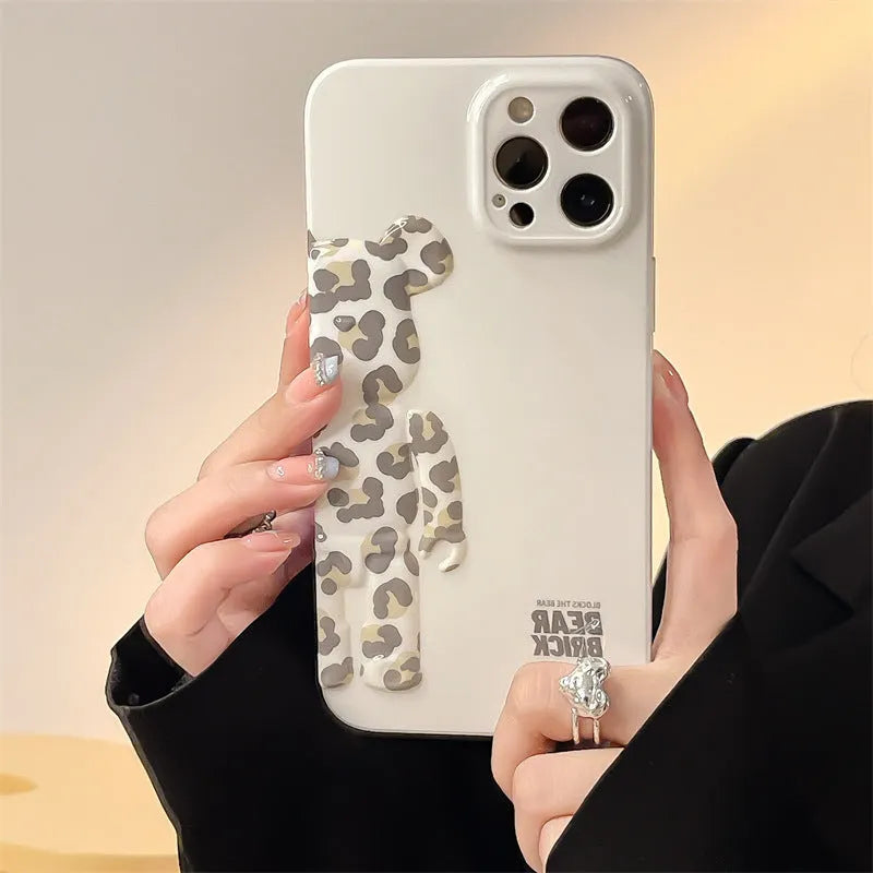 White leopard print plastic phone case back cover with IMD moulding for iPhone 13