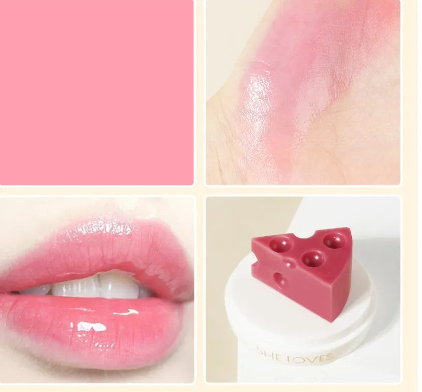 Cheese moisturizing lip balm in pink colour with paste formula and Vitamin E for dry lip care
