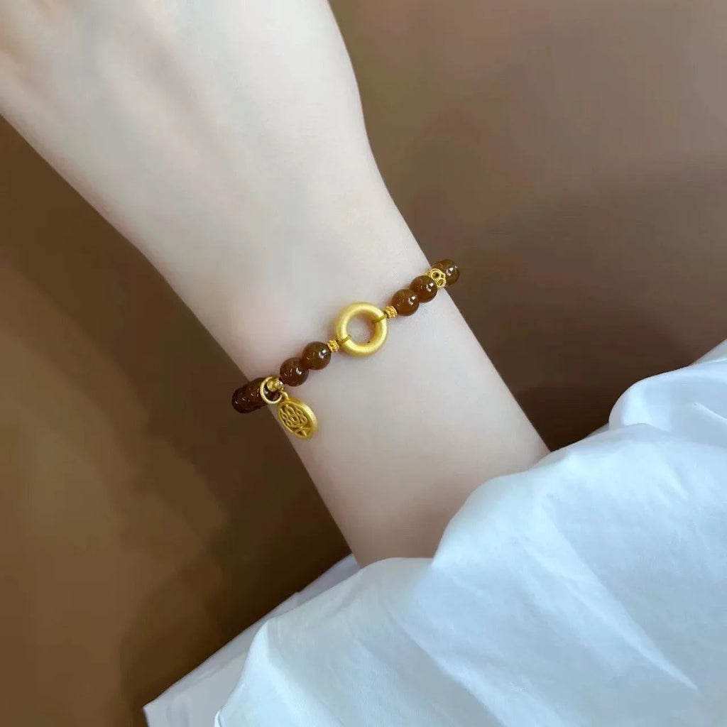 Caramel beeswax colour Lily bracelet with flower elements in New Chinese style for women