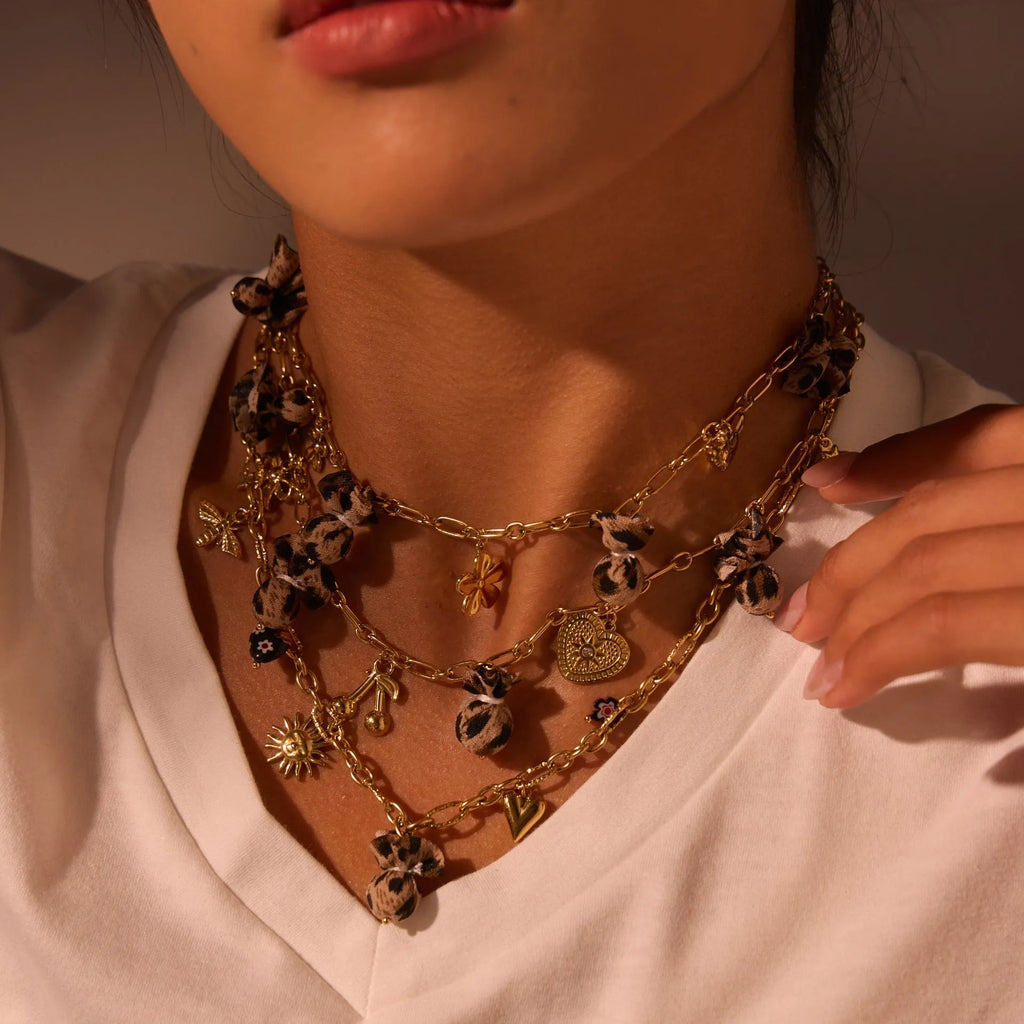 Women's stainless steel leopard pendant necklace with love heart flowers design on adjustable 41-50cm chain