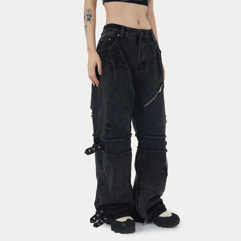 Unisex loose straight leg cotton trousers in black available in multiple sizes