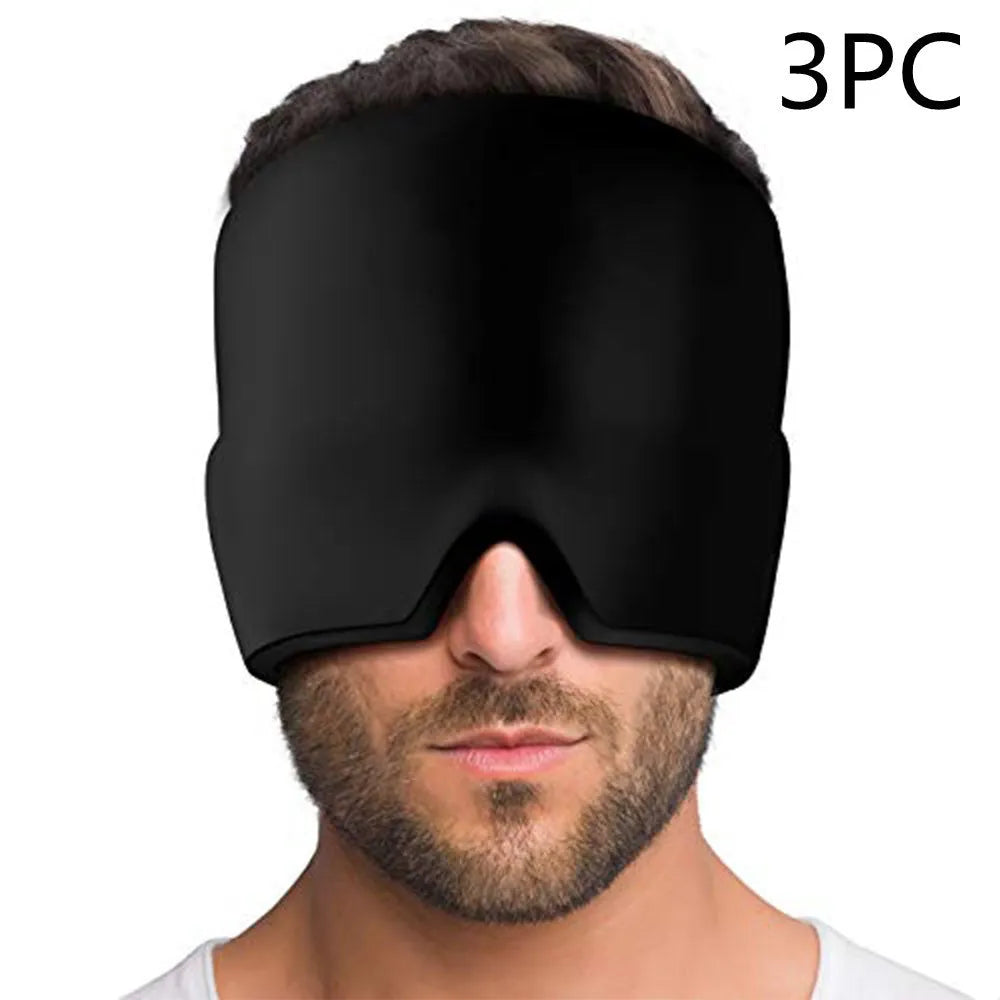 Black ice gel headache relief eye mask shown on a white background.