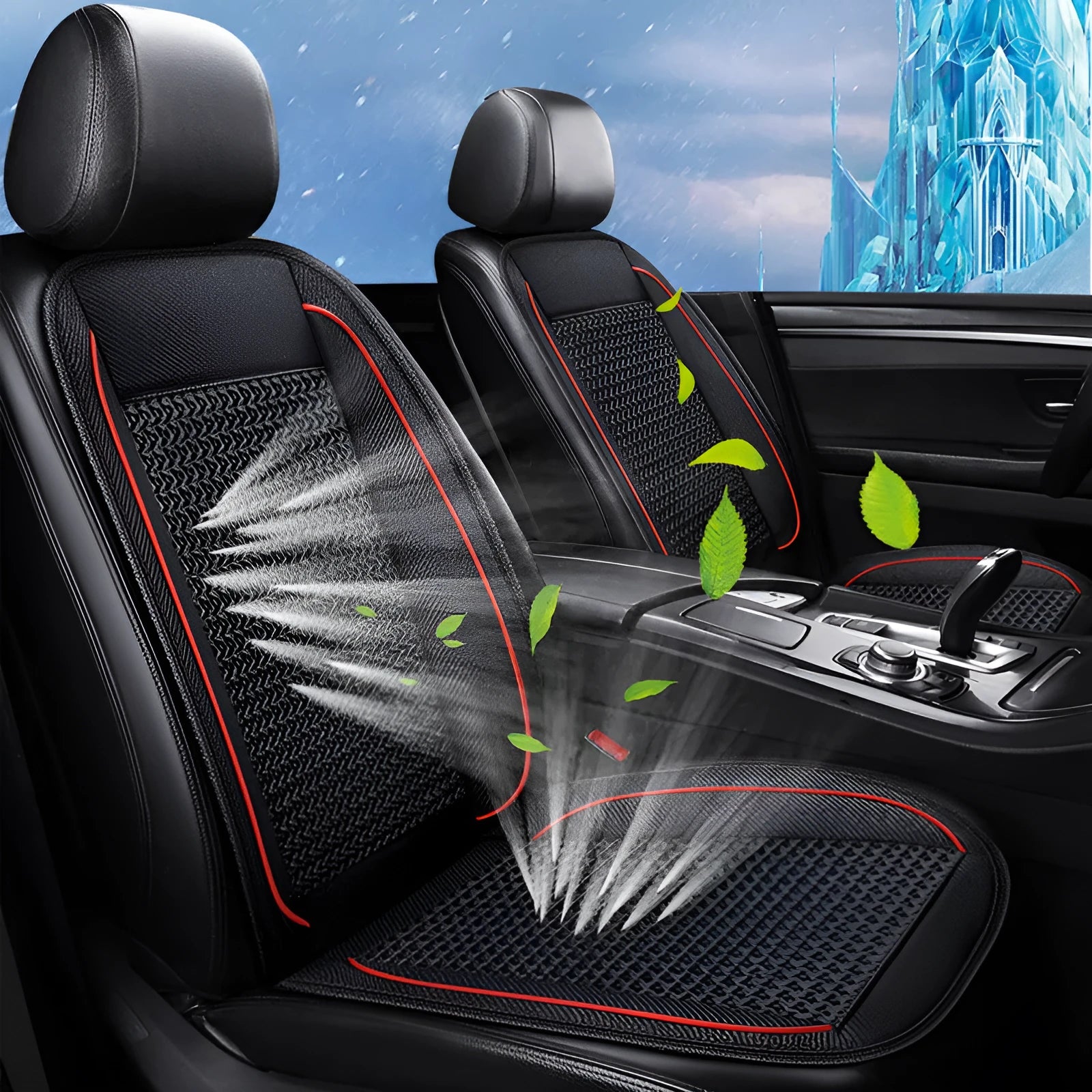 Car ventilation seat cushion in 60x60cm size with power cord, available in black, beige and coffee colours
