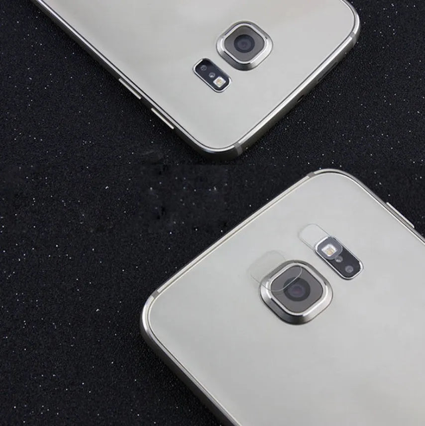 Tempered glass rear camera lens and flash protector for Samsung Galaxy S8 phone.