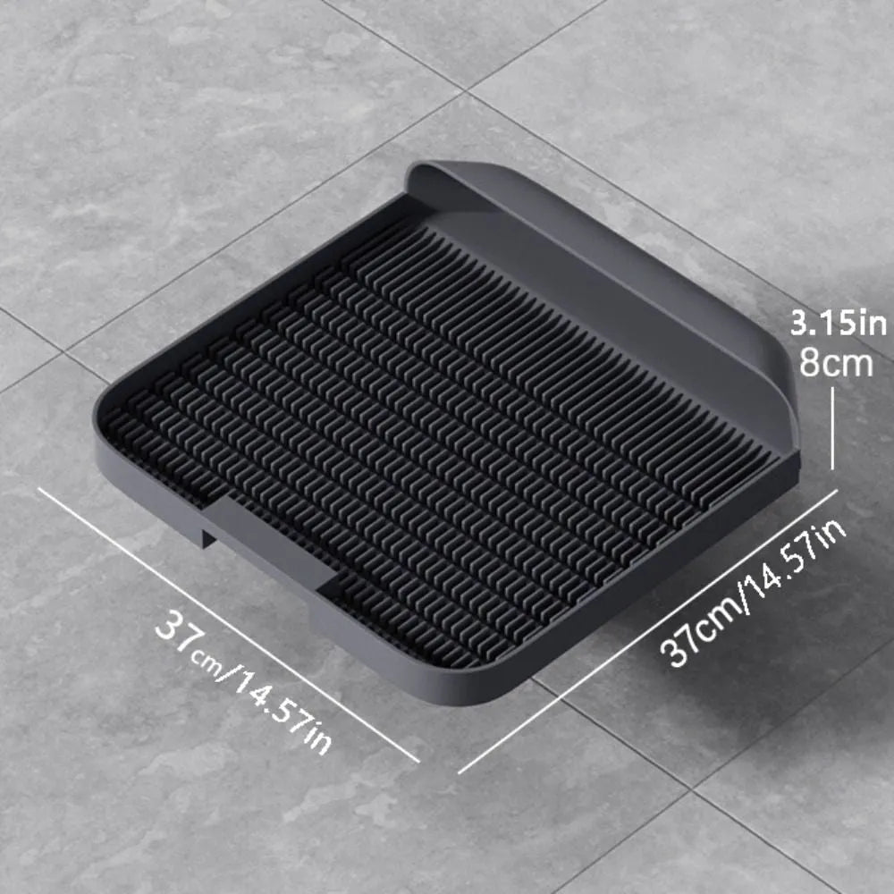 Large black cat litter pedal with slanted mouth design and non-slip foot pad measuring 37x37cm