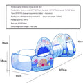 Three-in-one children's play tent set with inflatable ball pool and connecting tunnel in cartoon marine design