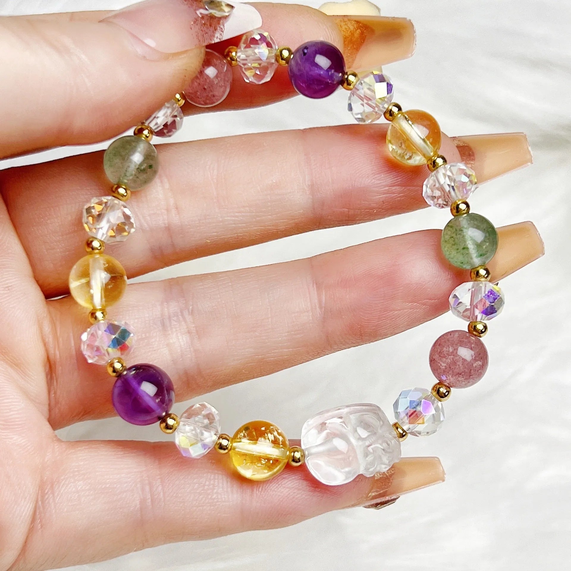 Crystal zodiac bracelet with phoenix nine-tail fox design on wrist