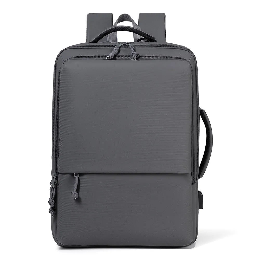 Green waterproof Oxford cloth backpack for business travel with air pillow straps, 45cm tall.