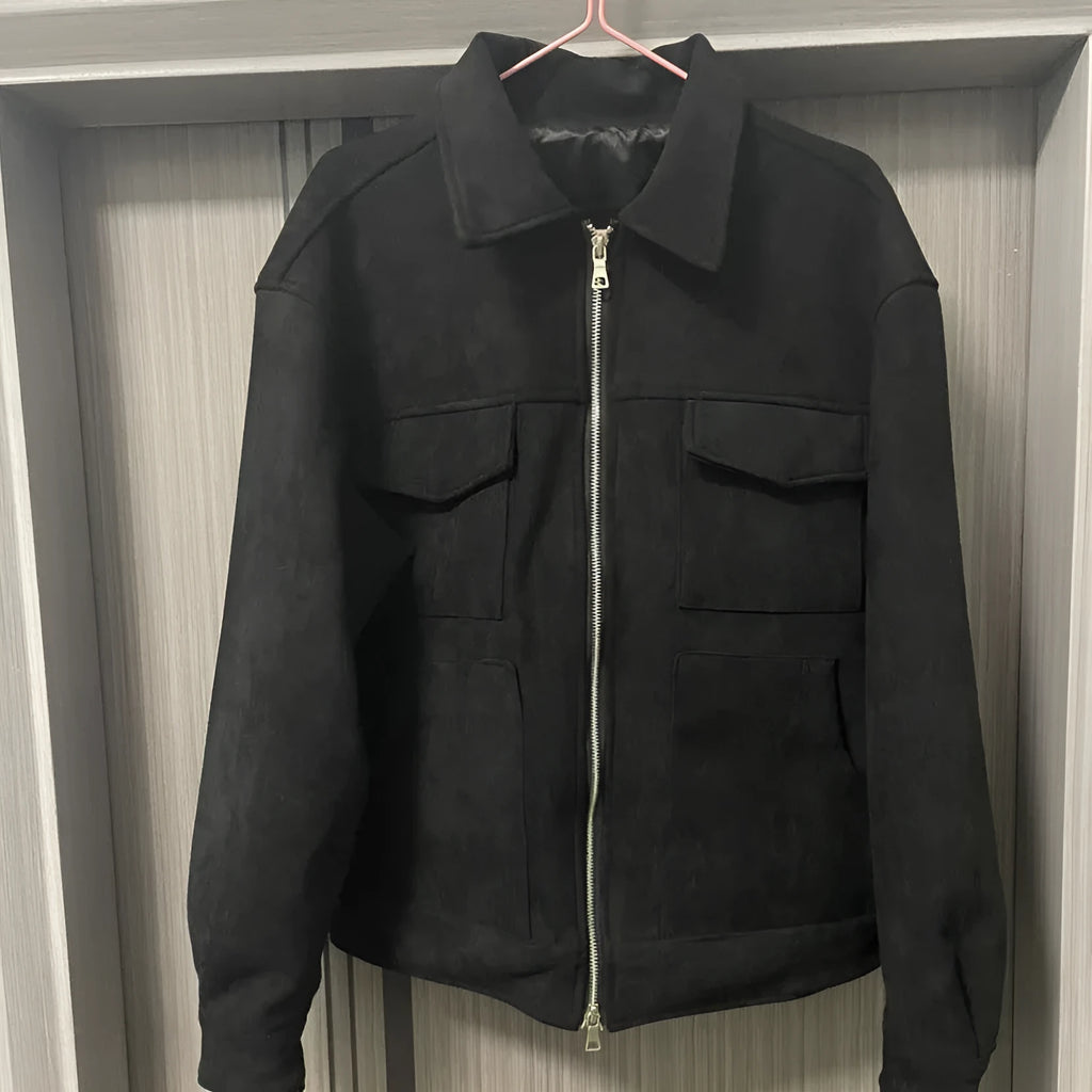 Men's slim fit jacket coat with zippered pockets in camel colour with polyester lining