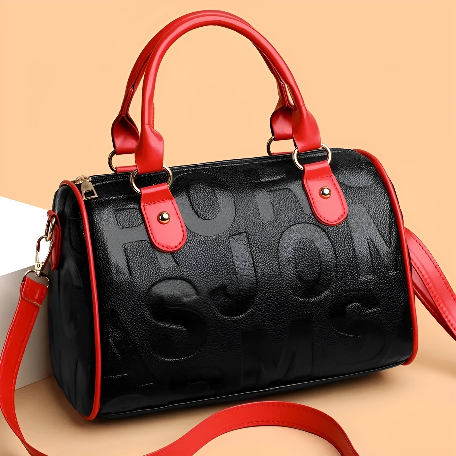 Brown cylindrical crossbody bag with three shoulder straps showing authentic leather texture
