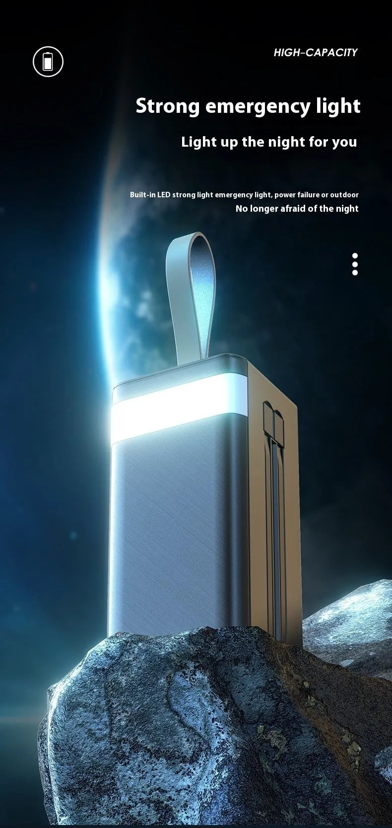 Large capacity portable power bank with super fast charging, plastic shell, 100000 MA, industrial style, Samurai Black
