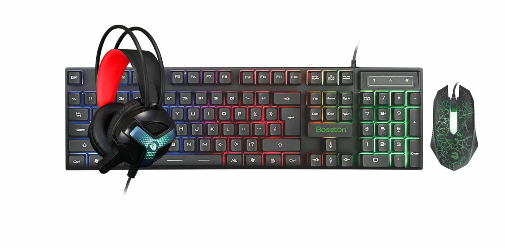 Thunder Wolf gaming keyboard mouse headset set with luminous backlight and large mouse pad
