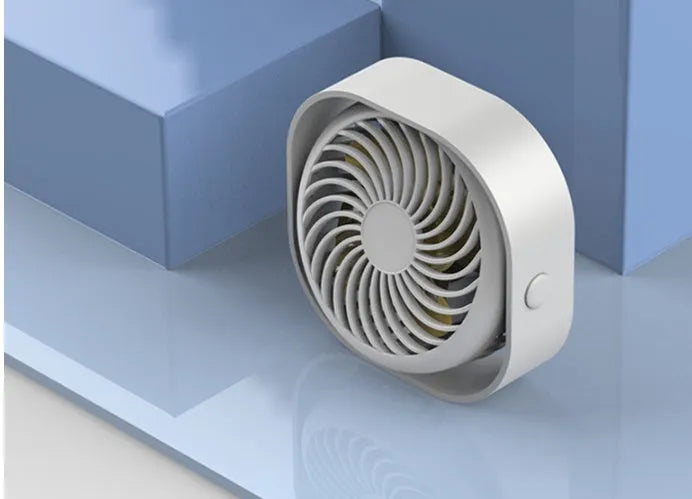 USB desk fan with alarm clock style and 360-degree rotating head in blue colour.