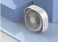 USB desk fan with alarm clock style and 360-degree rotating head in blue colour.