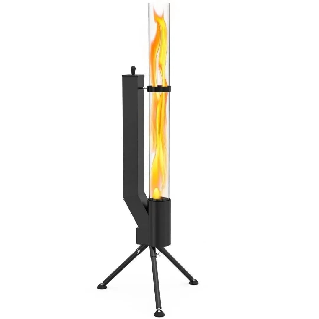 Vertical iron wood burning rocket furnace heating stove for outdoor courtyard and patio use