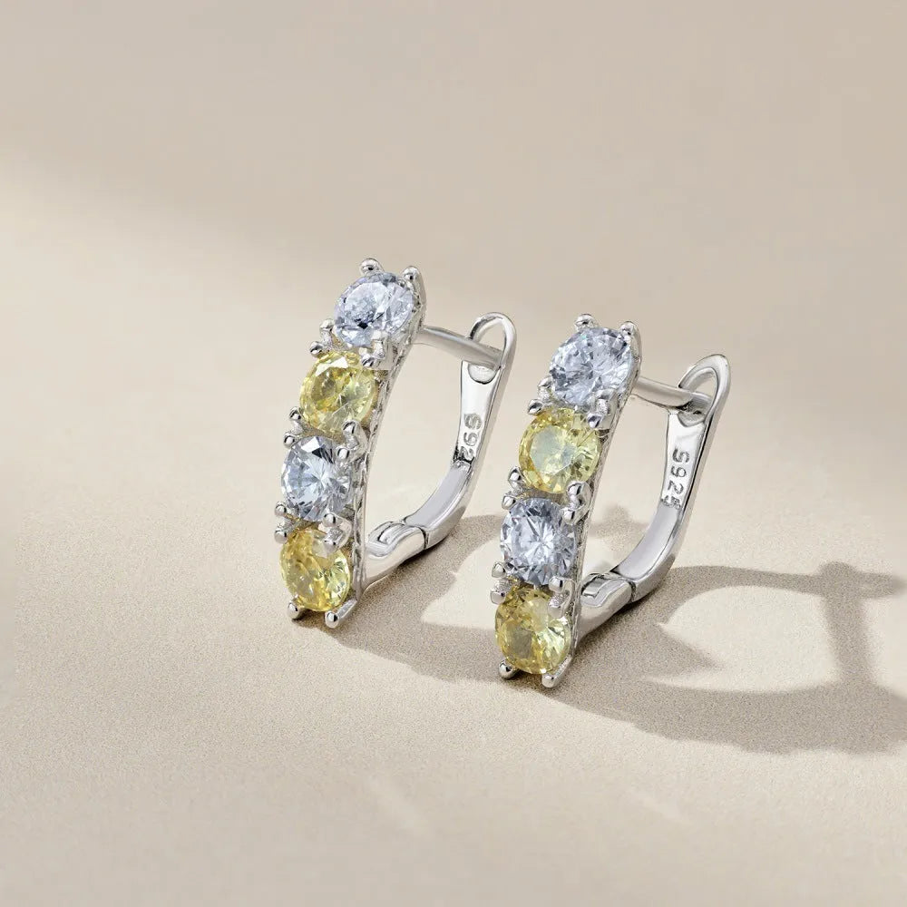 Silver zircon inlaid U-shaped geometric female earrings in 925 sterling silver with platinum yellow white diamond finish