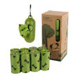 Roll of military green degradable dog poop bags with black bone print, showing bag size of 23x33cm.