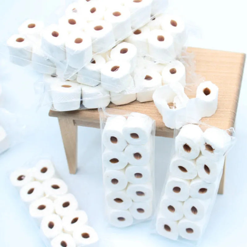 Simulated tissue roll paper model for children's pretend play measuring 30mm x 15mm x 80mm