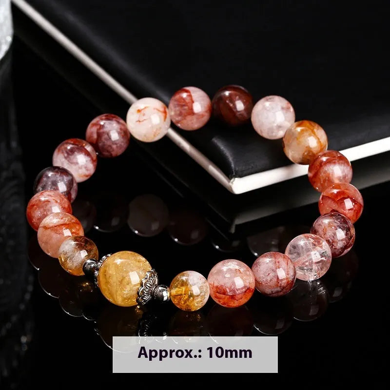 Handmade red sealant flower citrine lucky bead crystal bracelet for women, geometric shape, 10mm size.