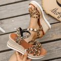Light brown suede women's platform sandals with ankle buckle and open toe Roman style design