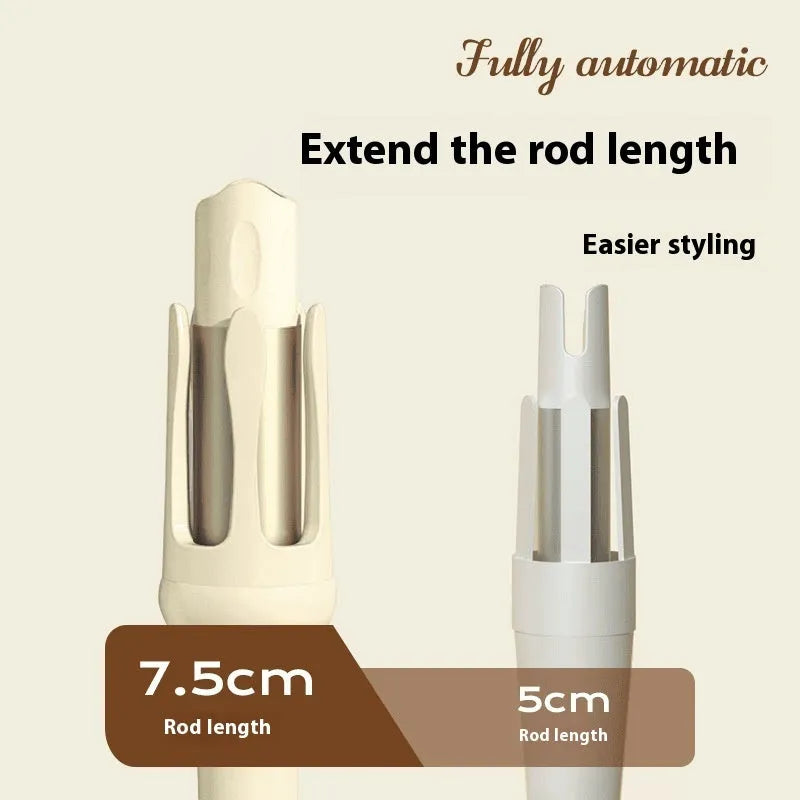 White and pink automatic hair curler with a rotating 32mm ceramic barrel and digital temperature display.