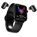 Black all-touch smartwatch with integrated Bluetooth earpieces and a 1.69-inch screen.