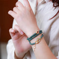 Blue water jade abacus bead bracelet with three rings of tourmaline and freshwater pearls, bead diameter under 4mm
