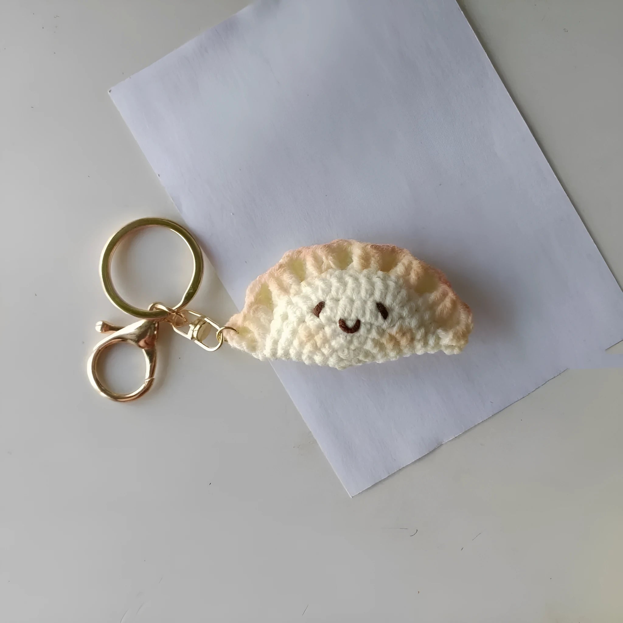 Handmade crochet dumpling pendant with keychain in plush material for Chinese New Year