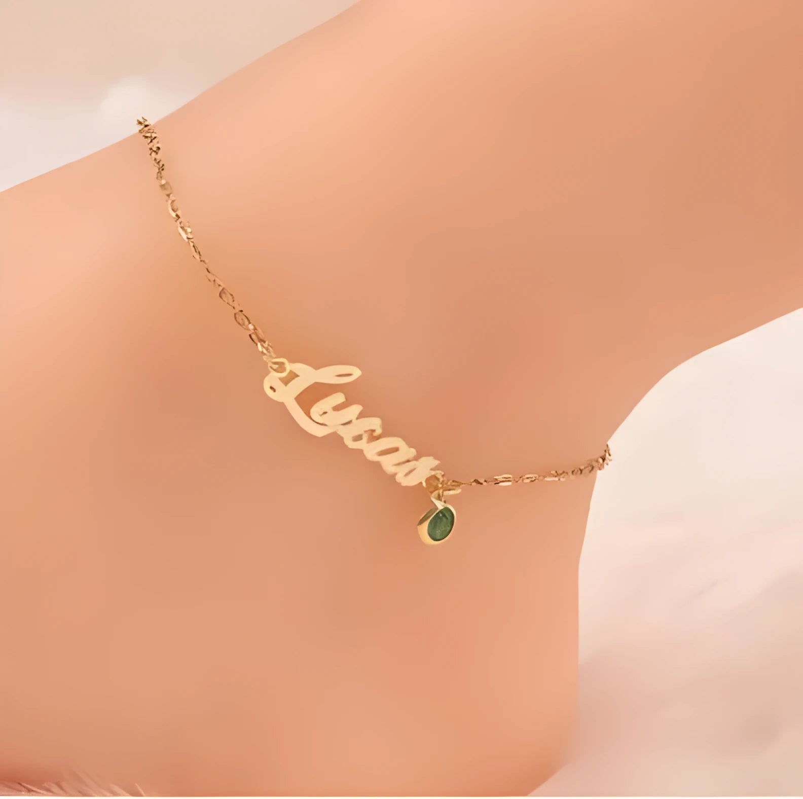 English Name Birthstone Anklet Simple Korean Style unisex jewellery gold silver electroplated alloy inlaid artificial gem
