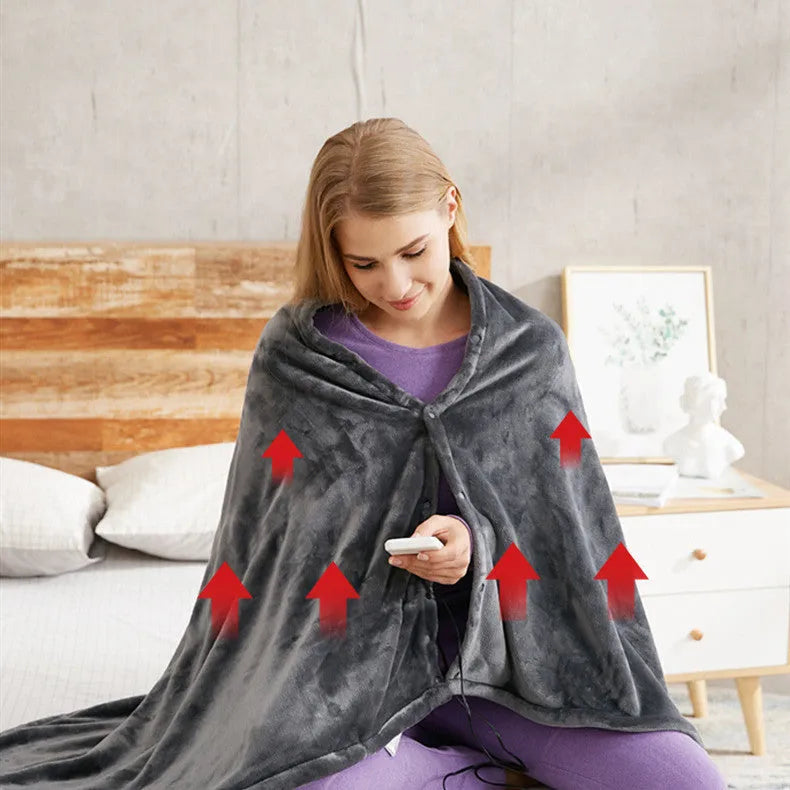 Dark grey USB heated plush blanket showing the single-button controller and USB cable.