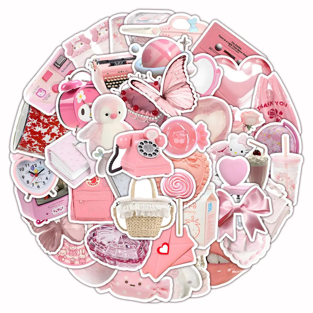 Pack of 63 cute pink girl heart 3D decorative stickers with two pattern options on a white background.