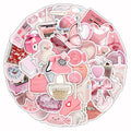 Pack of 63 cute pink girl heart 3D decorative stickers with two pattern options on a white background.