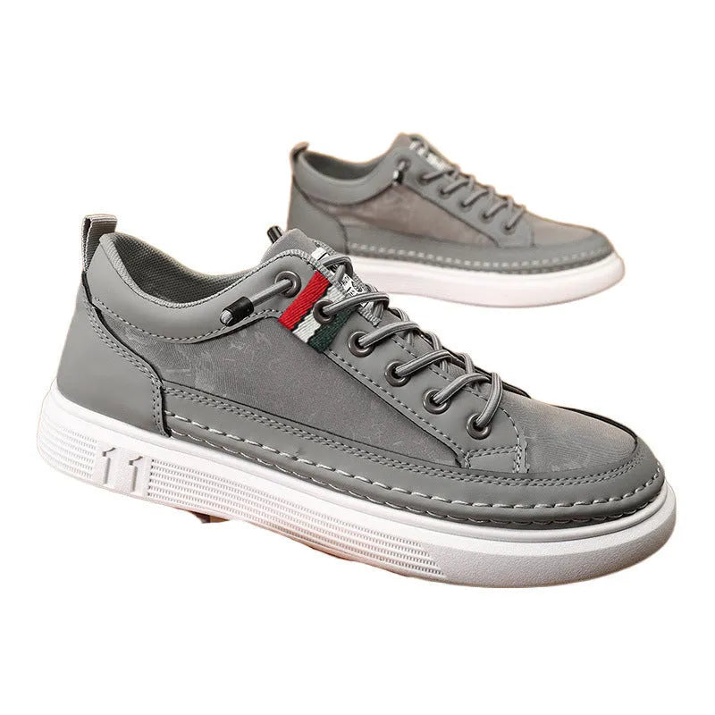 Men's grey high-top casual sneakers with bandage dress style and round toe design