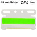 IP68 waterproof COB LED truck side light with aluminium alloy housing, shown in multiple colours.