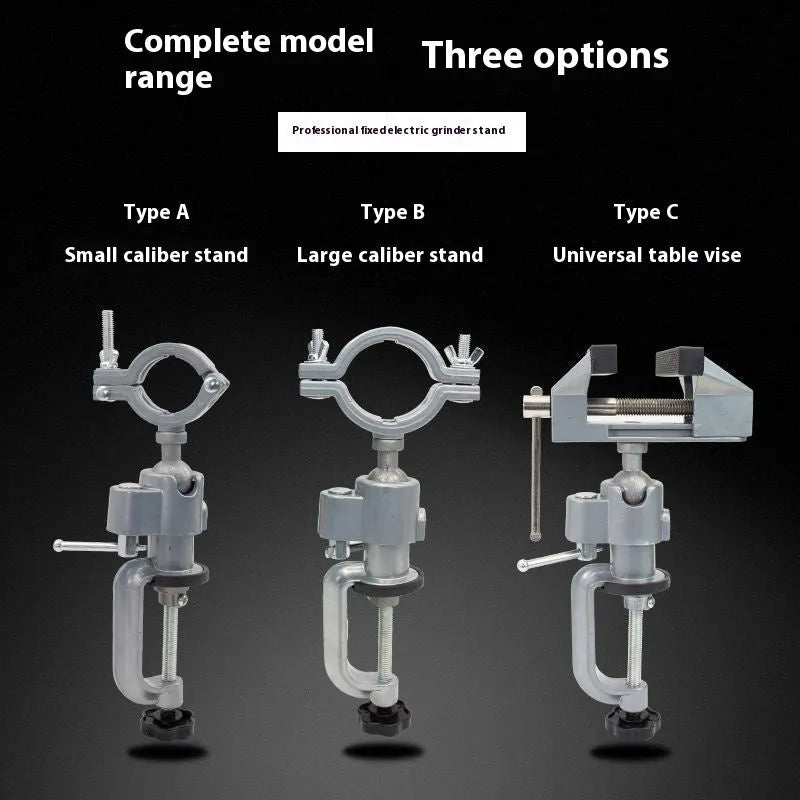 Bracket type clamp-on bench vise with 360-degree rotating head on a workbench