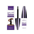 Close-up of a tearable liquid eyebrow pencil with a pointed tip, shown in brown colour on a hand.