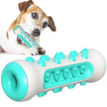 Natural rubber dog dental chew toy in blue, shown as a toothbrush-shaped stick for teeth cleaning.