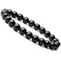 Black onyx bracelet with 8mm natural black agate beads on elastic cord, geometric women's jewellery